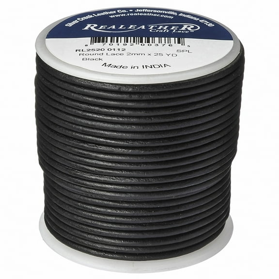 Realeather(R) Crafts Round Leather Lace 2mmX25yd Spool-Black