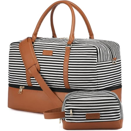 Realer Canvas Weekender Bag, Women Overnight Bag Hospital Carry-on Bag Travel Duffel Tote with Separate Shoes Compartment -Larger & Waterproof