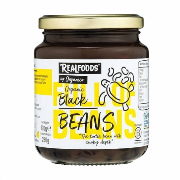 Realfoods Organic Black Beans in Water 370g, British Import (Pack of 3)