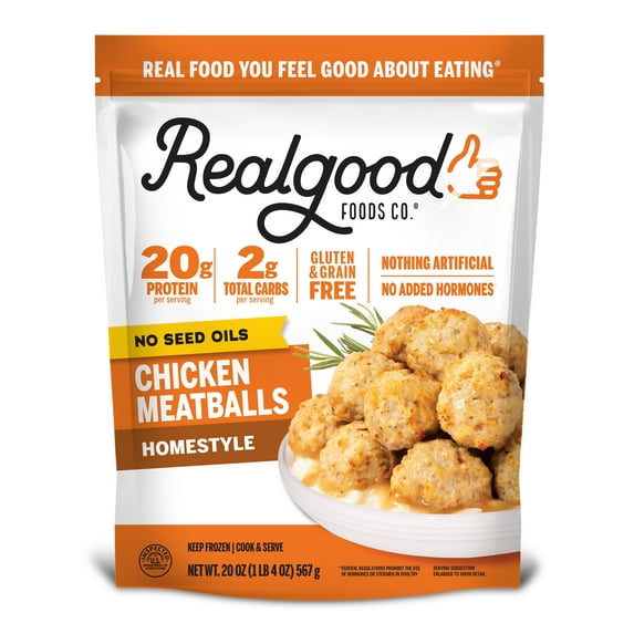Real Good Foods Co. Gluten-Free Homestyle Fully Cooked Chicken Meatballs, 20oz Bag (Frozen)