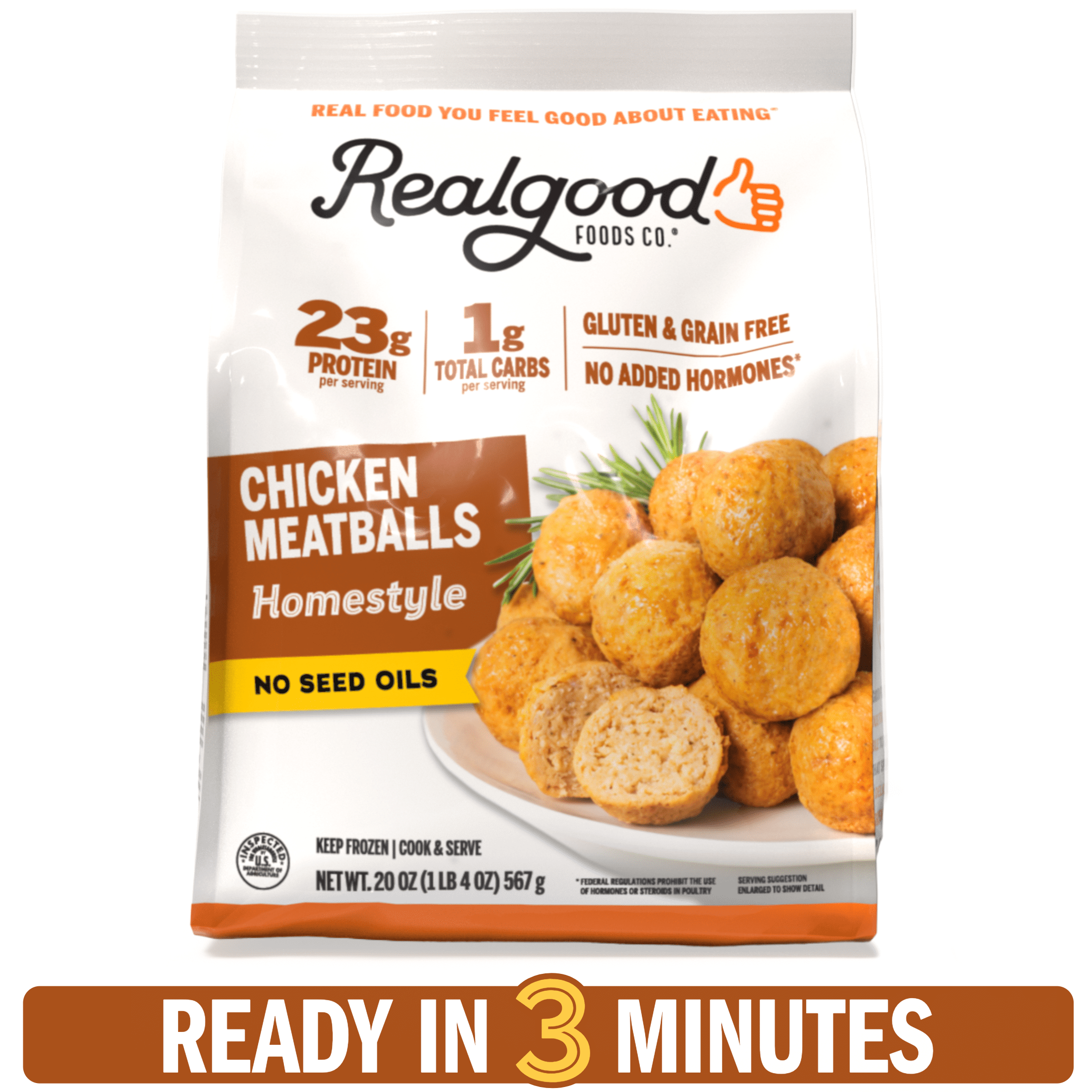 Real Good Foods Co. Gluten-Free Homestyle Chicken Meatballs, 20oz Bag (Frozen)