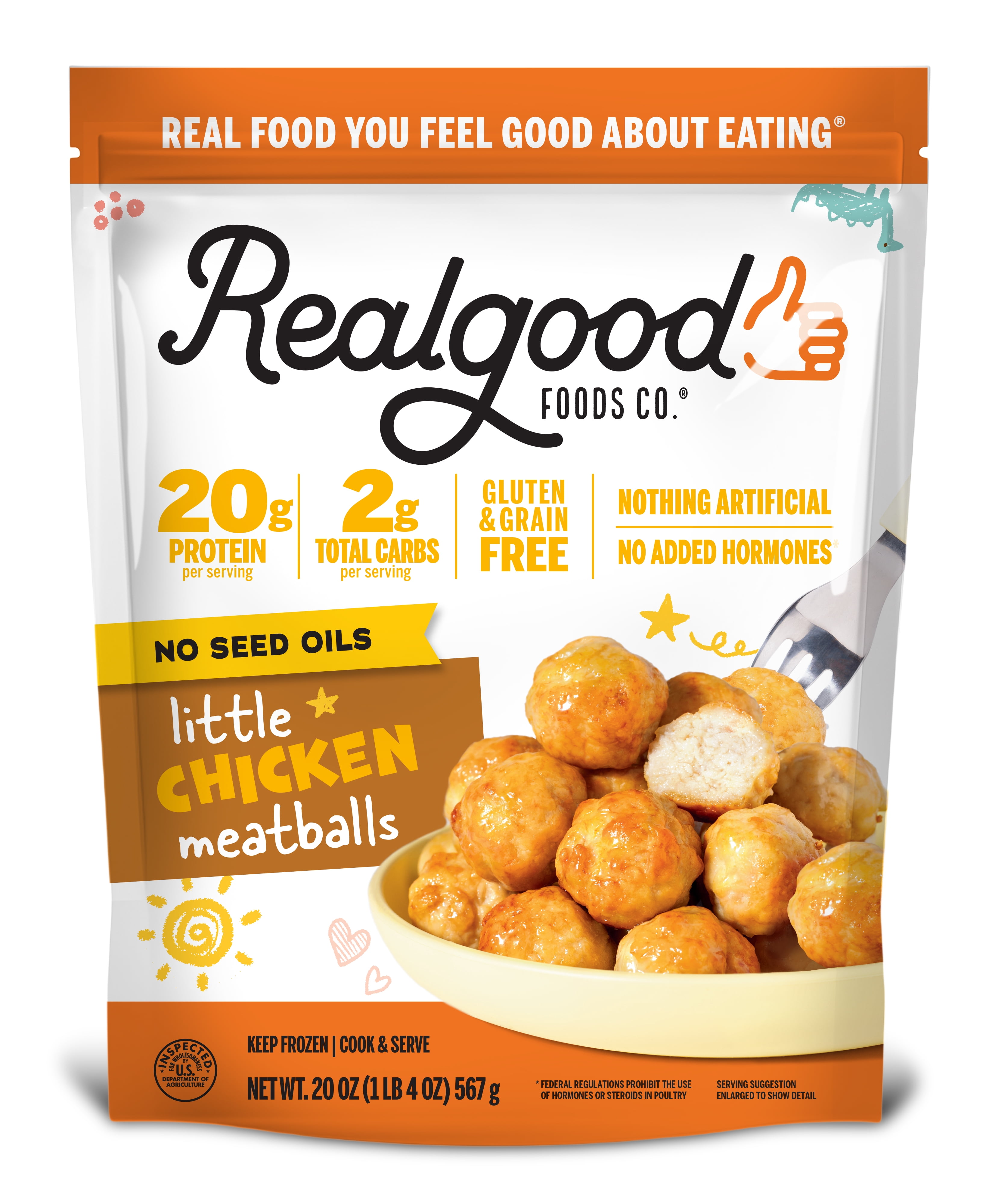 Realgood Foods Co. Gluten-Free Kids Fully Cooked Chicken Meatballs, 20oz Bag (Frozen)