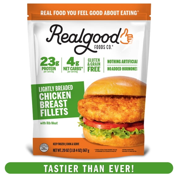 Realgood Foods Co. Lightly Breaded Chicken Breast Fillets, 20 oz Bag (Frozen)