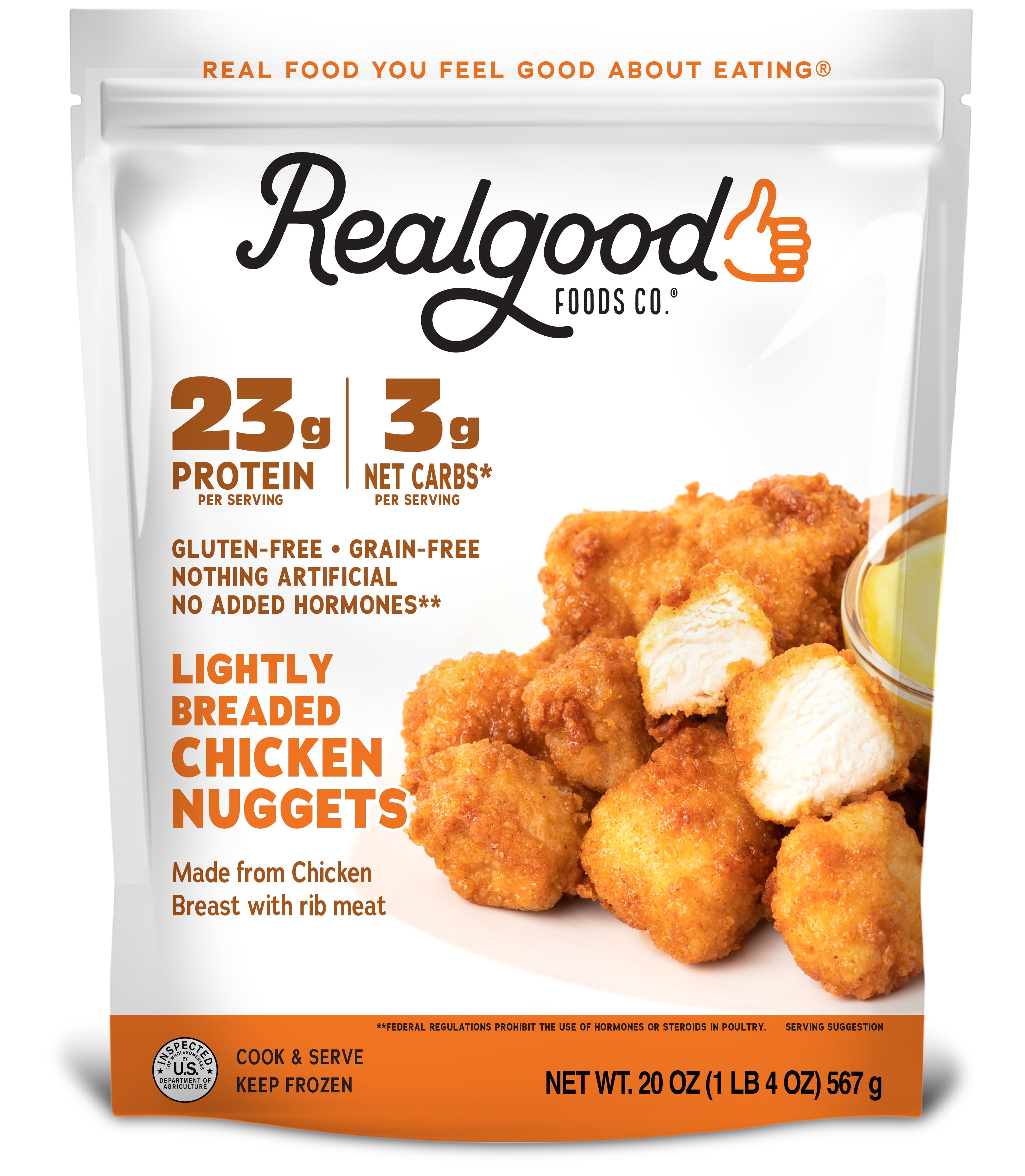 Realgood Foods Co. Lightly Breaded Chicken Breast Nuggets, 20 oz Bag (Frozen)