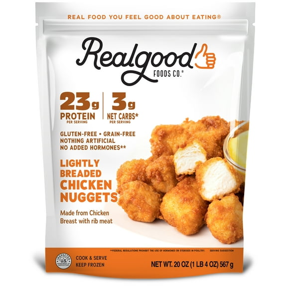 Realgood Foods Co. Lightly Breaded Chicken Breast Nuggets, 20 oz Bag (Frozen)