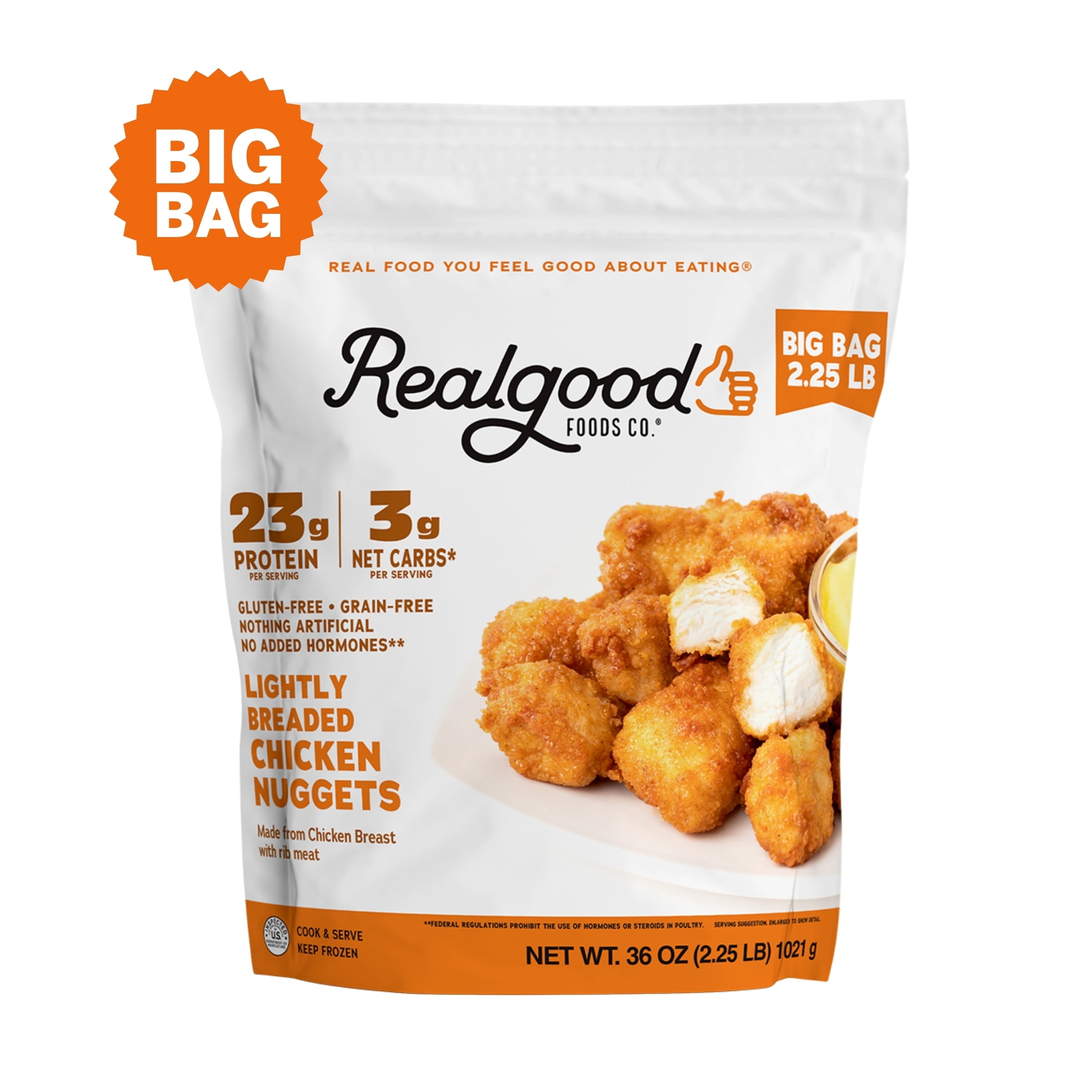 Realgood Foods Co. Lightly Breaded Chicken Breast Nuggets, 36 oz Bag (Frozen)