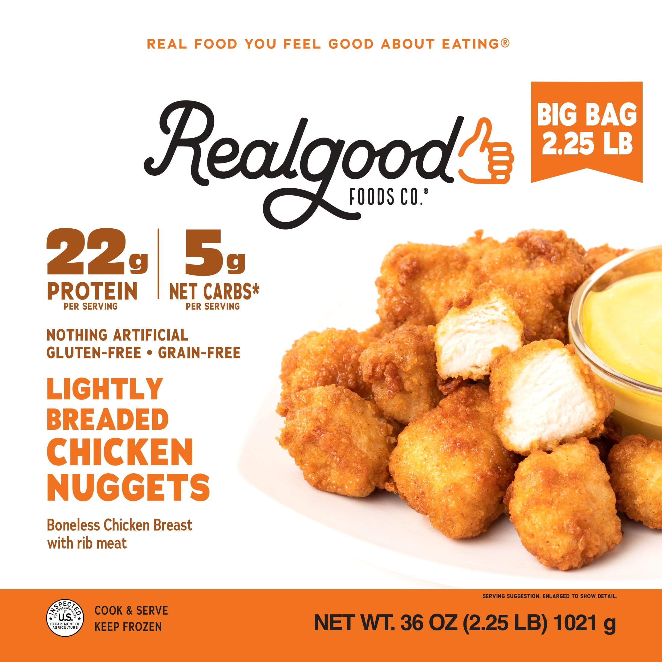 Realgood Foods Co. Lightly Breaded Chicken Breast Nuggets, 36 oz Bag (Frozen)