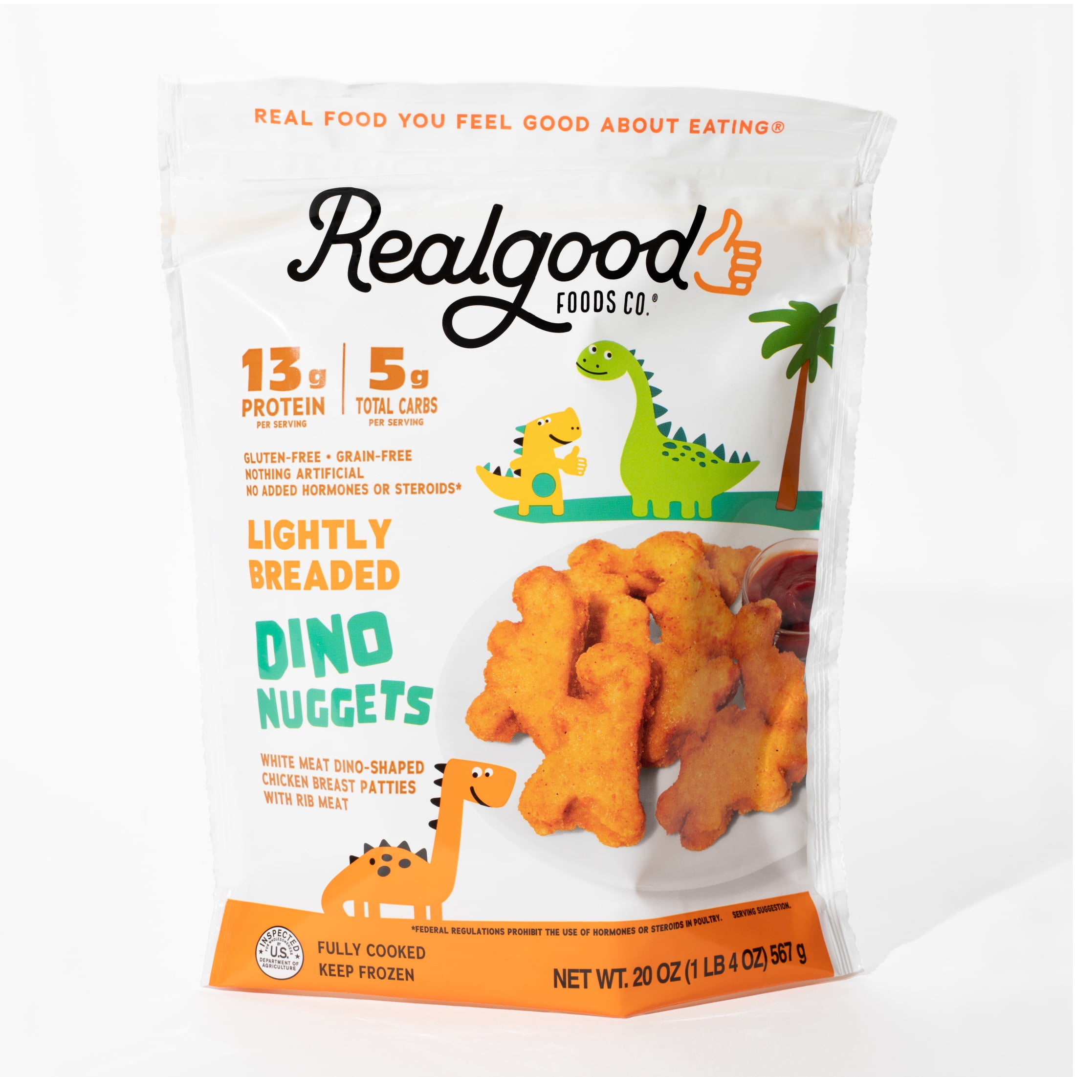 Realgood Foods Co. Lightly Breaded Dino Chicken Nuggets, 20 oz Bag (Frozen)