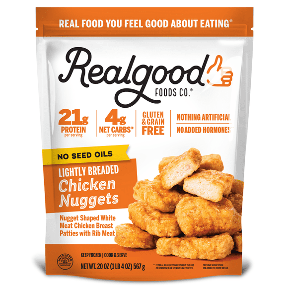 Realgood Foods Co. No Seed Oil Lightly Breaded Chicken Nuggets, 20 oz Bag (Frozen)