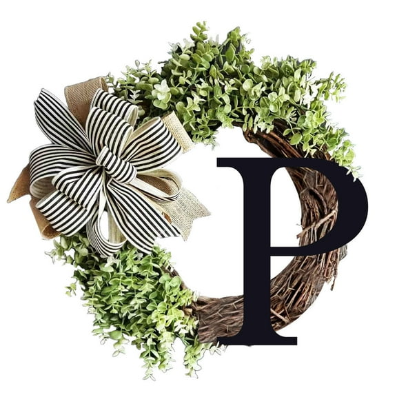 Realhomelove 14in Welcome Sign for Front Door, Initial Letters Welcome to Our Home Sign, with Artificial Flowers&Bow Knot, Wood Alphabet Door Hanger, Personalized Wreath Sign Wall Hanging Decor