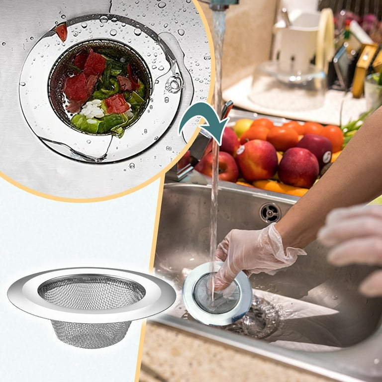 Realhomelove 4 Pcs Kitchen Sink Strainer Stainless Steel, Kitchen Sink Drain StrainerSink Strainers with Large Wide Rim 3 inch Diameter for Kitchen