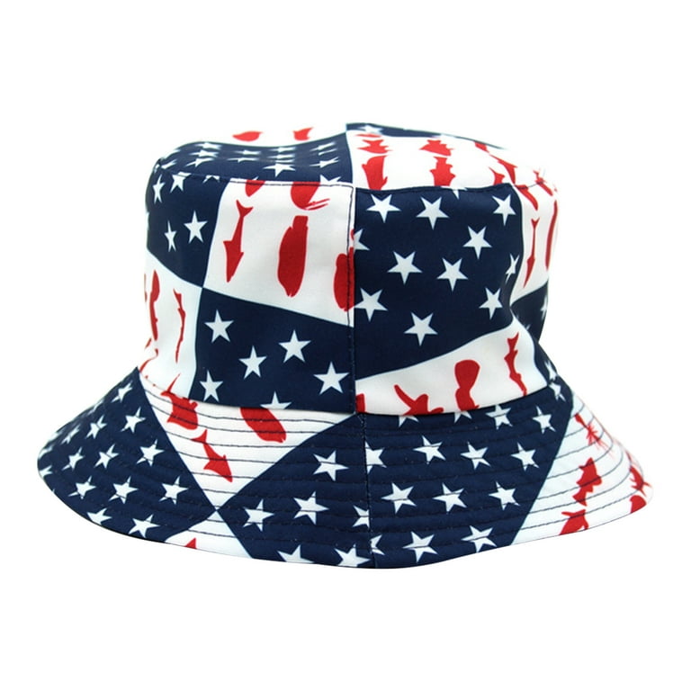 Realhomelove Flag Patriotic Stars and Stripes Print Bucket Hat Summer Sun  Hat for Women Men, Summer Vacation Travel Beach Packable Fisherman Hat 