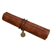 Realhomelove Leather Rollup Pen Bag, Vintage Creative Map Pencil Case, Smooth Cover Storage Pouch Holder Organizer, Art Makeup Cosmetic Pouch, Soft Wrap Bag Stationery Gift School Supplies