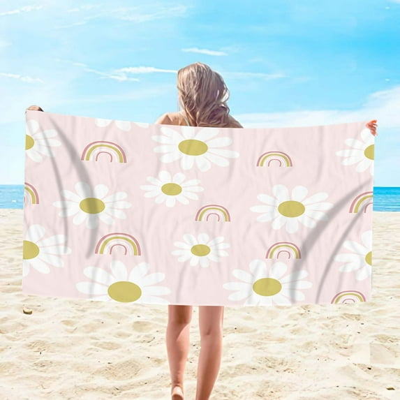 Realhomelove Microfiber Daisy Floral Beach Towel for Women Girls Adults, 30”X60” Oversized Lightweight Pool Swim Bath Shower Towel, Thin Quick Dry Sand Proof Beach Towel Clearance Daisy Gifts