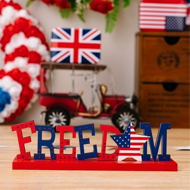 Realhomelove Patriotic Table Decoration Signs Memorial Day Table Decor Wooden Table Centerpieces Sign Independence Day Table Topper for 4th of July Party Desk Home Decor