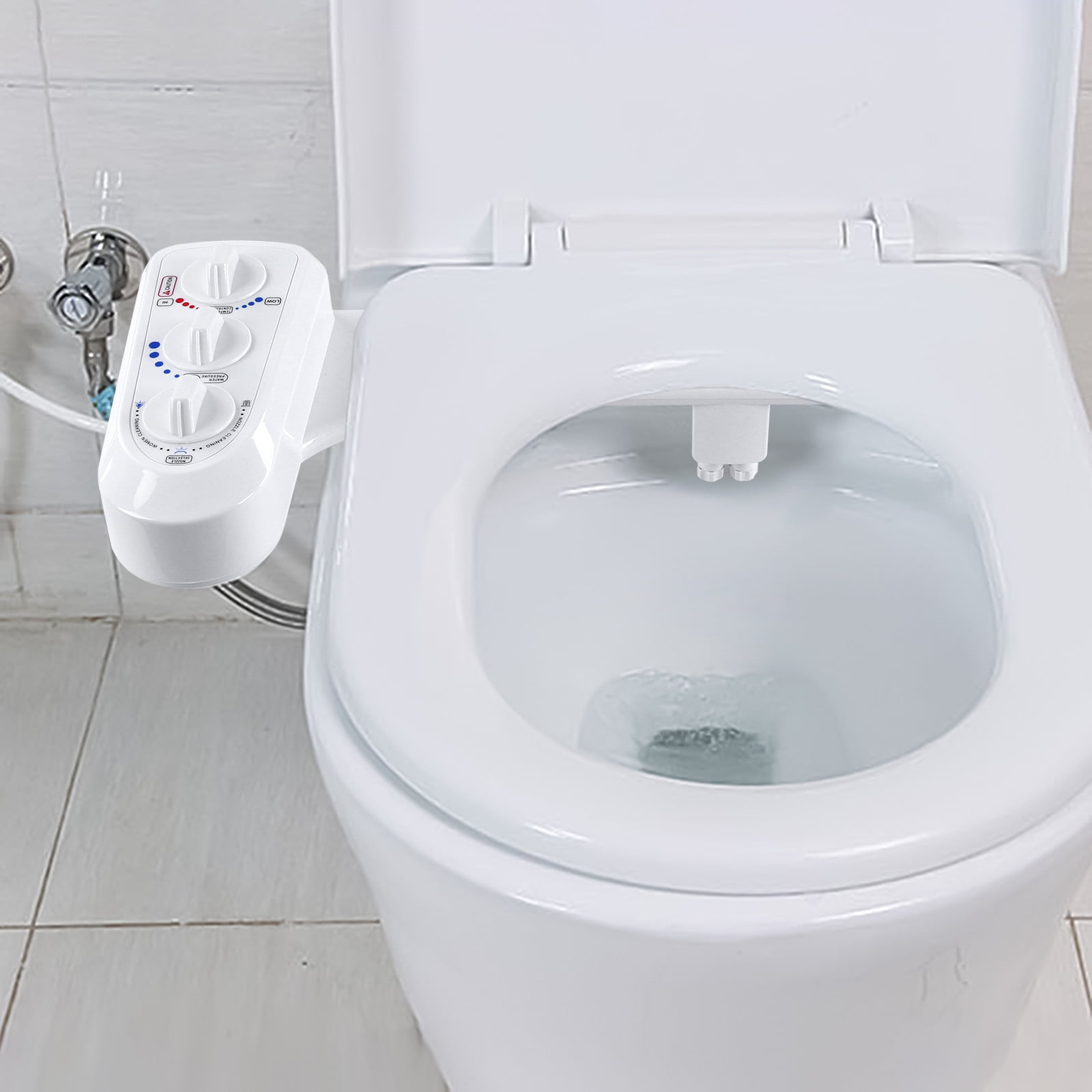 Realhomelove Toilet Seat Bidet with Self Cleaning Dual Nozzle, Hot and Cold  Water Spray Non-Electric Mechanical Bidet Toilet Attachment for Rear or