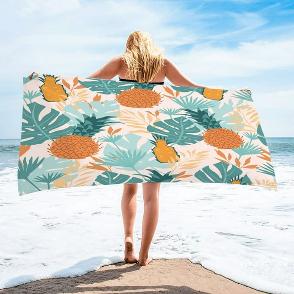Realhomelove Tropical Yellow Pineapple Pattern Beach Towel – Unique Design Watercolor Floral Hawaiian Pattern, Oversized (30”x 60”) Beach Towels for Adults, Kids - Quick Dry Travel Towel