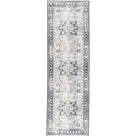 Realife Rugs Machine Washable Rug Stain Resistant Non-Shed Eco-Friendly Non-Slip Family & Pet Friendly Made from Premium Recycled Fibers Vintage Bohemian Medallion Gray 2'6" x 8'