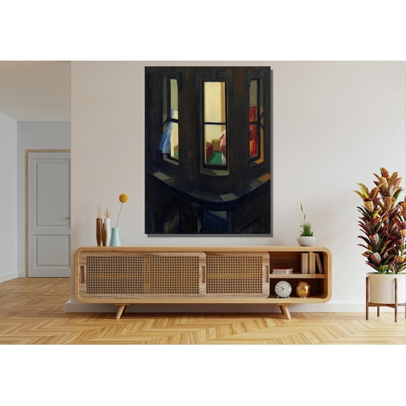 Realism Nocturnal New York Street Apartment Window View Wall Art, Stretched Canvas