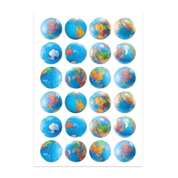 Realistic 1.125" Self-Adhesive Globe Stickers - 72 Count