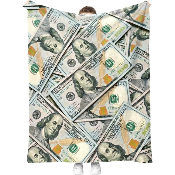 Realistic 100 Dollar Bill Print Soft Plush Throw Blanket for Couch and Bedroom Decor