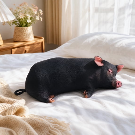 Realistic 16 Inch Printed Pig Plush Toy, Soft Cotton Pink Piggy Stuffed Animal Hugging Pillow, Cute Desktop Ornament Style A
