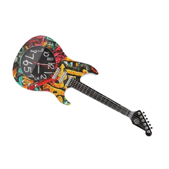 Realistic 18 Simulation Guitar Wall Clock Retro Silent Decorative Instrument Timekeeper for Home Classroom Bedroom Dormitory Decor (18 inches / 45.7 cm)
