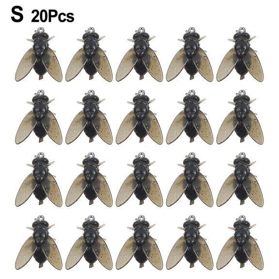 Realistic 20pcs Housefly Fly Fishing Lures with Soft Silicone Body and Hook for Carp Trout Fishing Equipment (20PCS S Size)