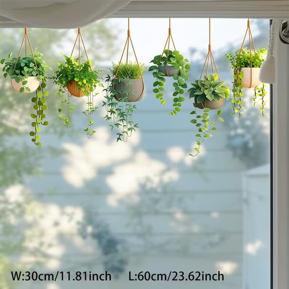 Realistic 2D Hanging Green Plant Potted Electrostatic Glass Sticker for Effortless Home Decoration