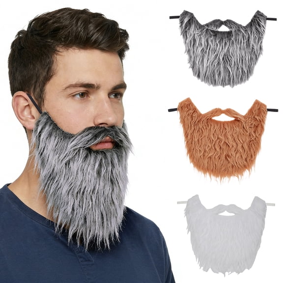 Realistic 3 Pack Polyester Fake Beard Costume Set - Facial Hair Accessory for Role Play or Parties - Ideal for Makeup and Disguise - Size: 28x24cm