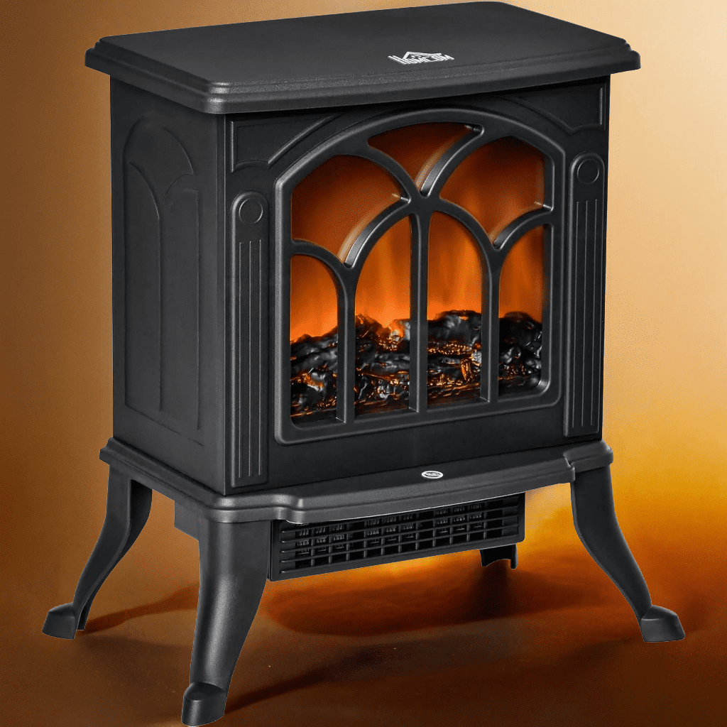 Realistic 3D Flame Electric Fireplace Heater with Dual Heating (750W/1500W), Adjustable Thermostat, Overheat Protection – Energy-Efficient Indoor Heater for Home & Office