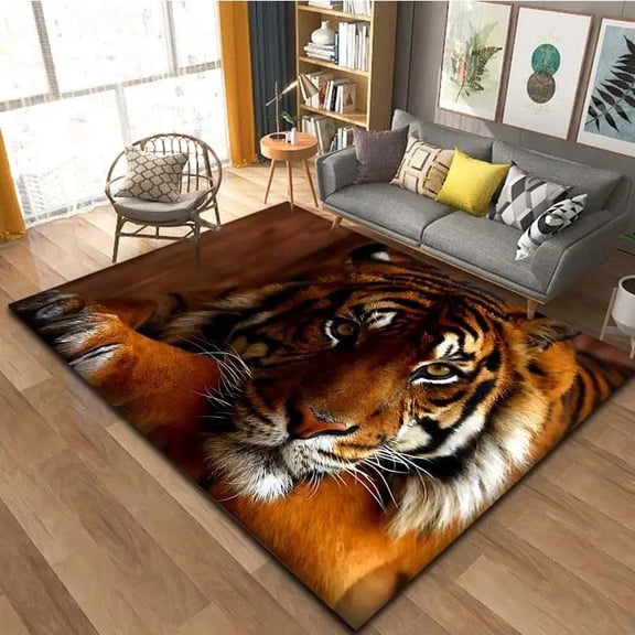 Realistic 3D Tiger Flannel Floor Mat, Non Slip Decorative Area Rug