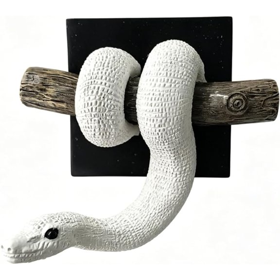 Realistic 3D White Ball Python Snake Sculptures Wall Decor,Wall Statues for Home Decor