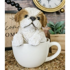 Ebros Gift 5.75 Realistic Shih Tzu Dog in Teacup Garden Statue, Hand Painted