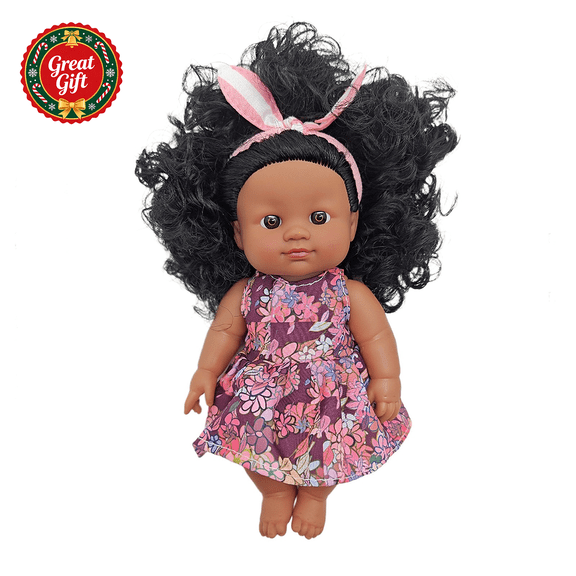 Realistic African American Baby Doll with Curly Hair, Lifelike Soft Vinyl Infant Doll for Pretend Play, Kids Nurturing Toy, Christmas Birthday Holiday Gift for Toddler Girls Ages 3 and Up