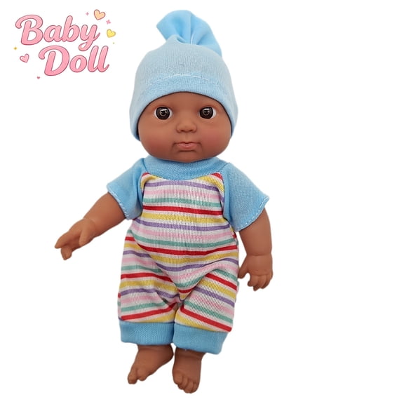 Realistic African American Black Reborn Newborn Baby Doll,Smooth PVC Mini Doll,Movable Limbs Dress Up Pretend Play Toy, Cuddly Companion Christmas Birthday Gift for Toddlers Kids Girls Ages 3+