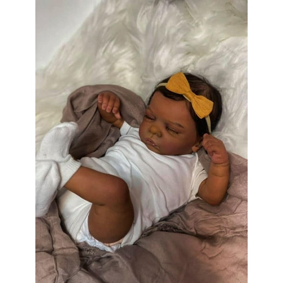 Realistic African American Reborn Baby Dolls Black Girl 19 Inch Life Like Sleeping Newborn Real Baby Doll Brown Skin Bebe Reborn Ethnic Alive Doll Sets Girl Boy Toys Birthday Gift