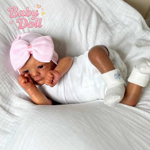 Realistic African American Reborn Newborn Baby Doll, Hand Rooted Hair Weighted Body Doll, Poseable Limbs Dress Up Toy with Full Accessories, Cuddly Christmas Birthday Gift for Toddlers Girls Ages 3+