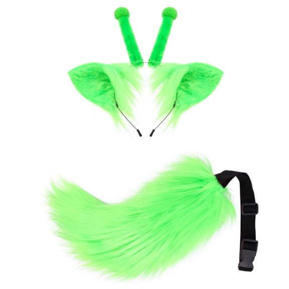 Realistic Alien Cat Tail and Ear Headband,Halloween Fursuit Cat Kitty Costume,LARP Furry Therian Cat Tail Ears Accessories