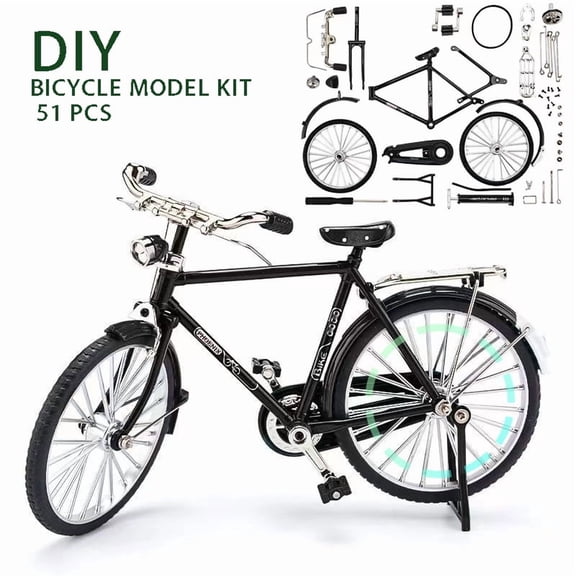 Realistic Alloy Bicycle Model, 1/10 DIY Bike Model Kit with Rotating Wheels and Riding Pedals Simulation Functional Toy