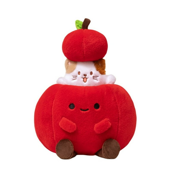Realistic Apple Cat Plush Pillow Toy Set - 9.8'' Soft Fruit-Shaped Decor Cushion Stress Relief Toy