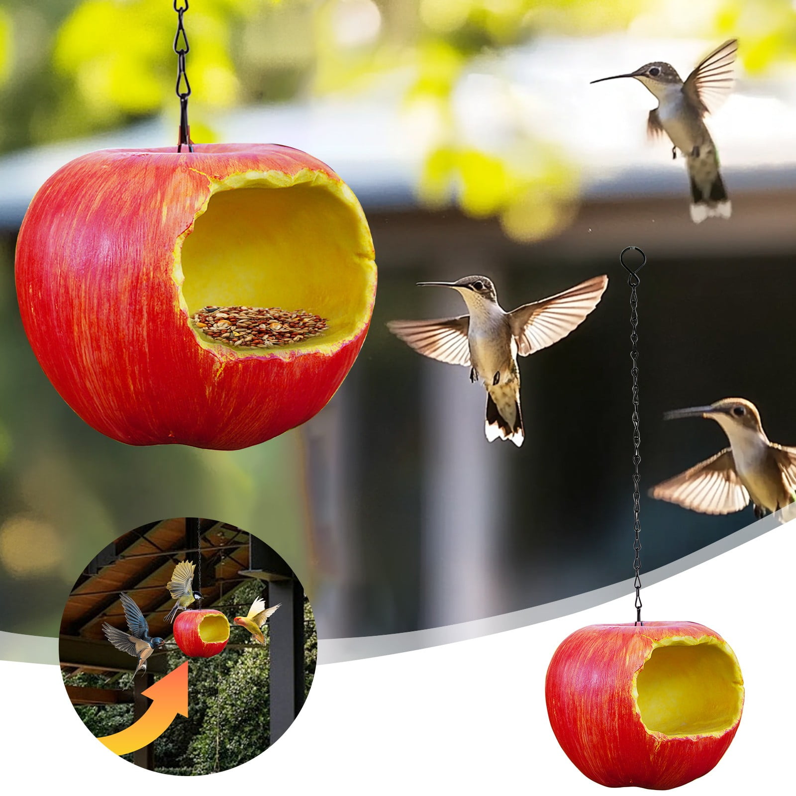 Realistic Apple Shaped Hanging Bird Feeder | Resin Outdoor Decorative