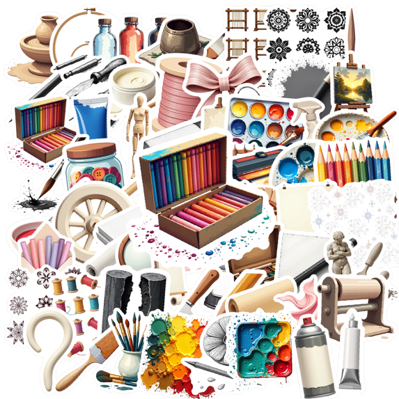 Realistic Art Supplies Stickers, Waterproof Art Supplies Sticker for Water Bottle Laptop Phone Cases Planner Skateboard Luggage Helmet Party Favor Decor, Ideal for Adults Teens Teacher Rewards