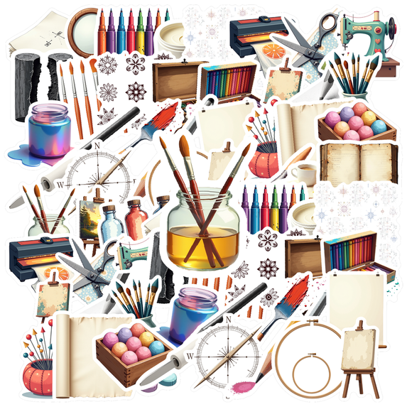 Realistic Art Supplies Stickers, Waterproof Art Supplies Sticker for Water Bottle Laptop Phone Cases Planner Skateboard Luggage Helmet Party Favor Decor, Ideal for Adults Teens Teacher Rewards