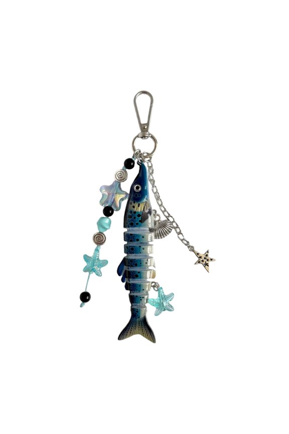 Realistic Articulated Fish Keychain, Flexible Fishing Lure Keyring with Multidirectional Movement, for Anglers and Bag A