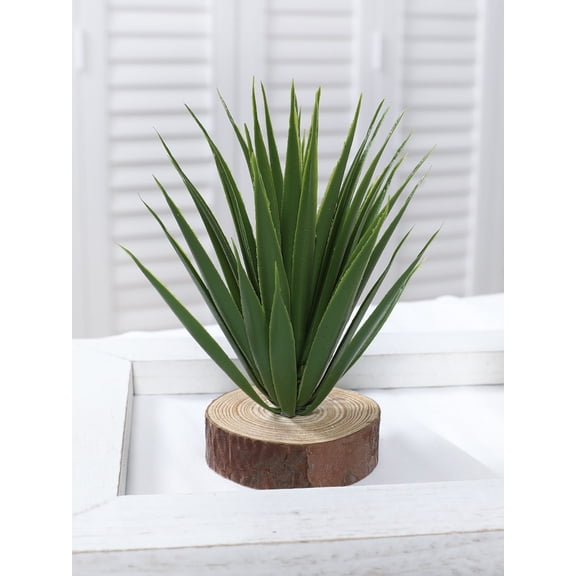 Realistic Artificial Agave Plant on Wood Block, No Maintenance Home & Office Decor