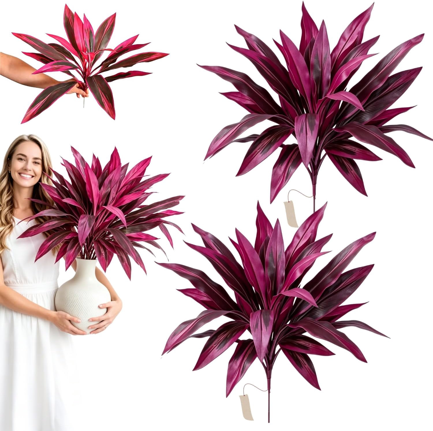 Realistic Artificial Boston Fern & Dragon’s Blood Tree Plants, Large Purple Tropical Rainforest Theme Fake Ferns with Vibrant Purple Foliage Brings Color to Patio＆ Garden Effortlessly (2 PCS)