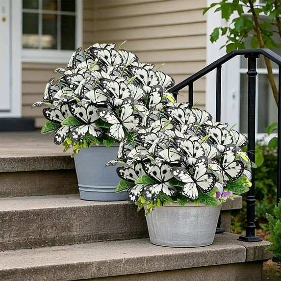 Realistic Artificial Butterfly Flowers Dual Color Fake Flower Bouquets Greenery Floral Arrangement for Home Living Room Wedding Outdoor Garden Decor Accents, White, 1pc