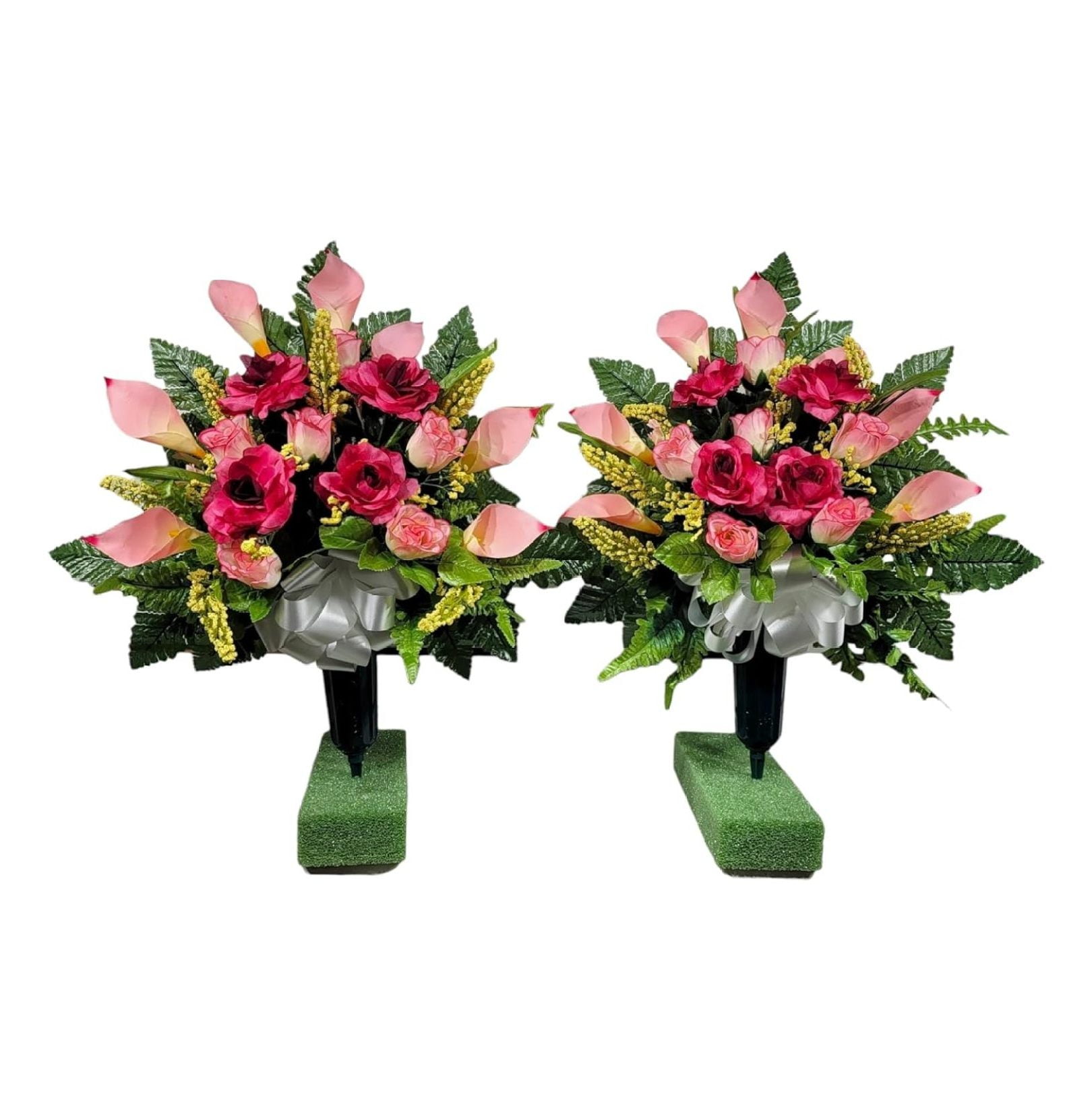 Realistic Artificial Cemetery Flowers Silk Faux Floral Beauty Rose