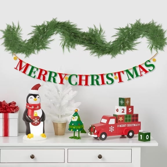 Realistic Artificial Christmas Cedar Pine Evergreen Garland,Faux Juniper Winter Greenery Garland for Christmas Home and Holiday Decorations Use Indoors or Outdoors,3.3Ft
